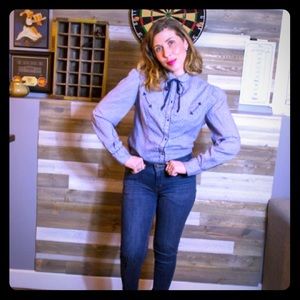 Western Inspired Blue & White Gingham Snap Shirt